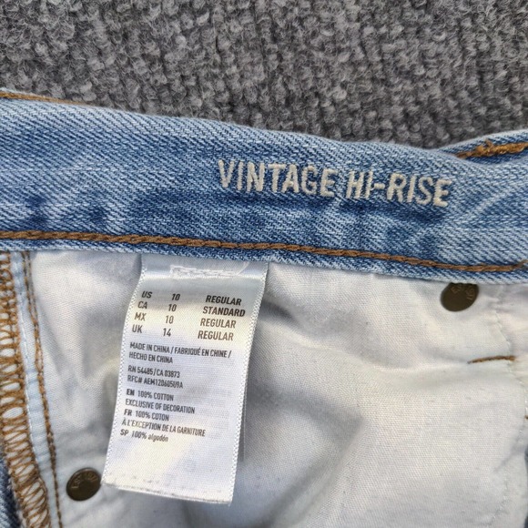 American Eagle Women's Vintage Hi-Rise Cropped Jeans Blue 10 Frayed Button Fly - Picture 13 of 15